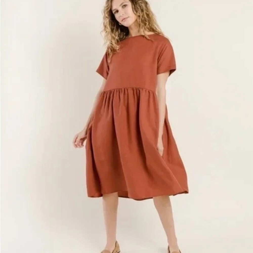 Tradlands Rust Orange Short-Sleeve Midi Dress
